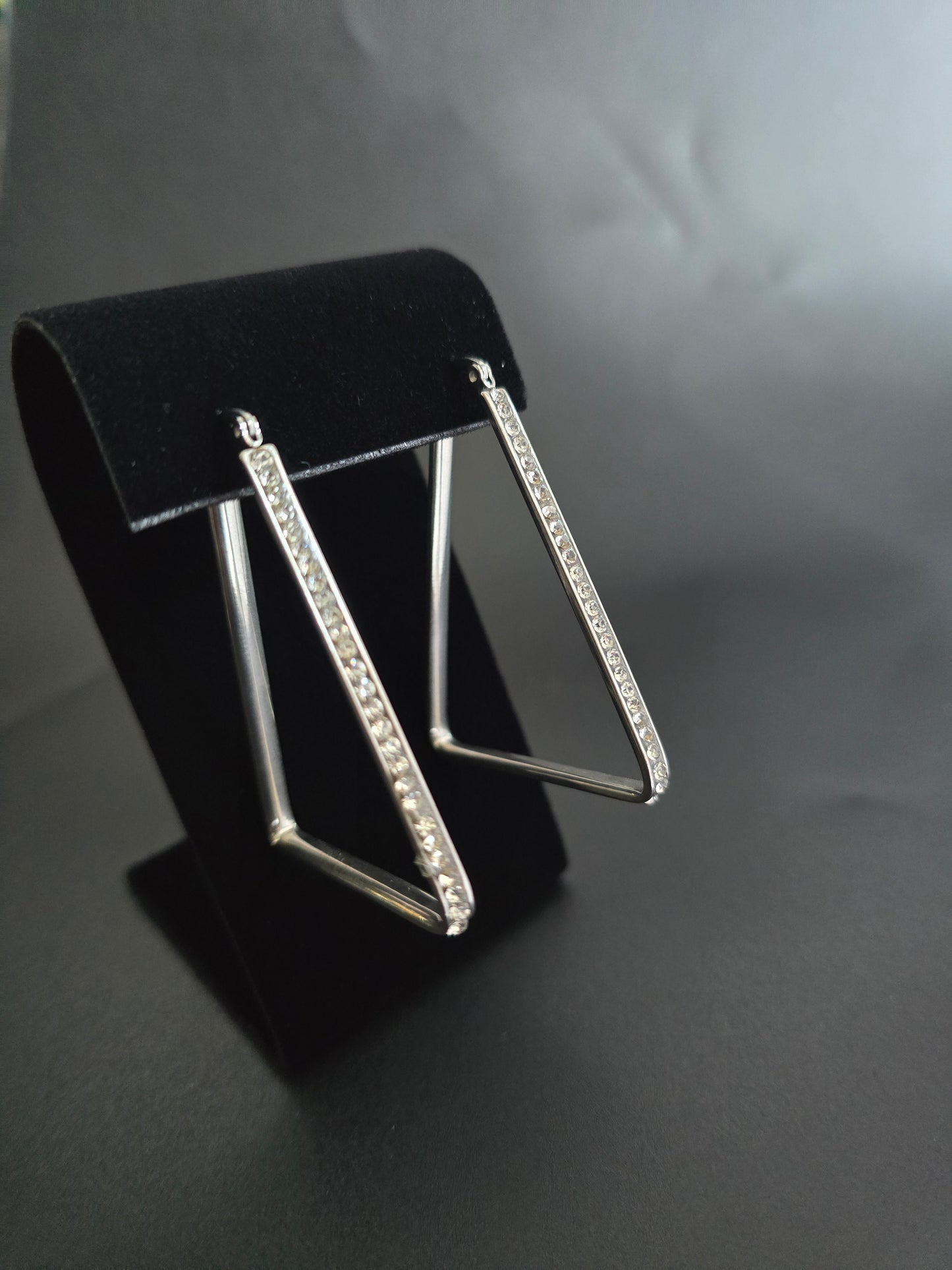 EARRING**Silver Triangle Crystal Hoops**